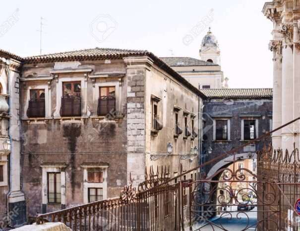 baroque style houses in Catania city, Sicily,